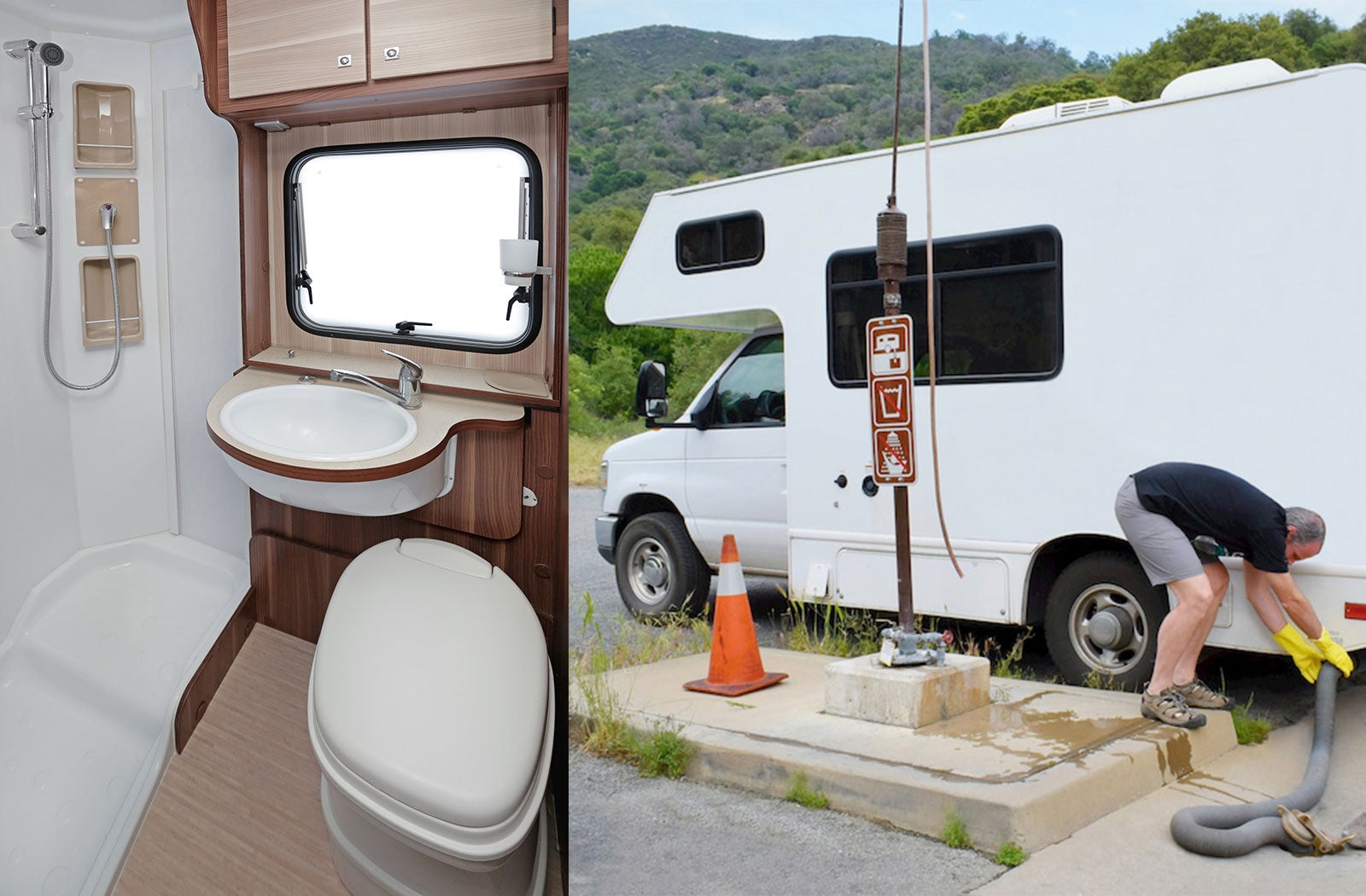 Portable RV/camper toilet and holding tank setup in Odessa, Texas