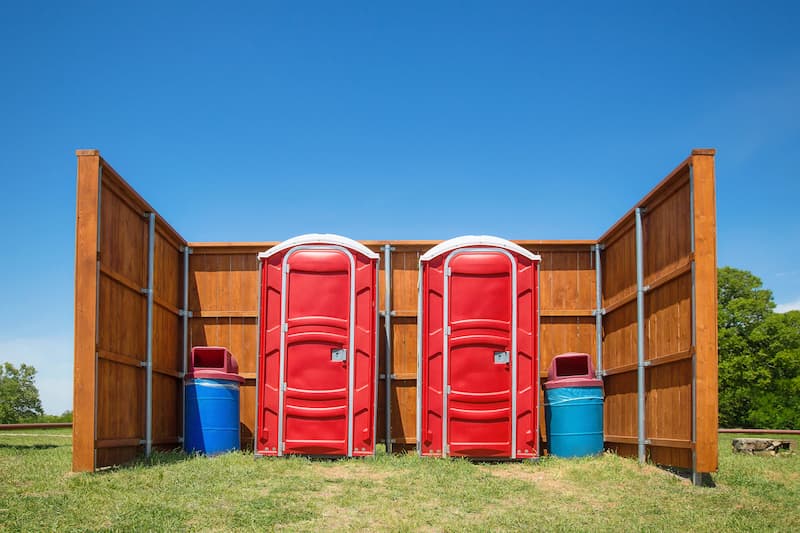 Short-term porta potty units staged for delivery in Odessa, Texas